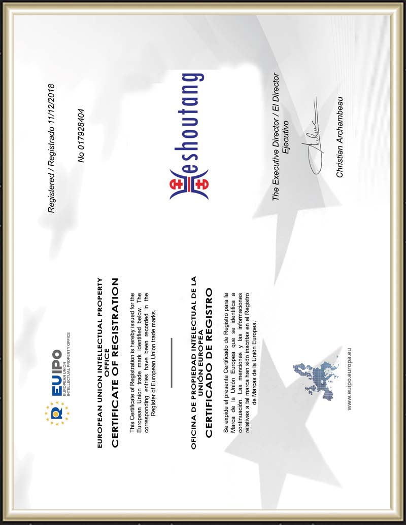 Heshoutang EU Trademark Certificate